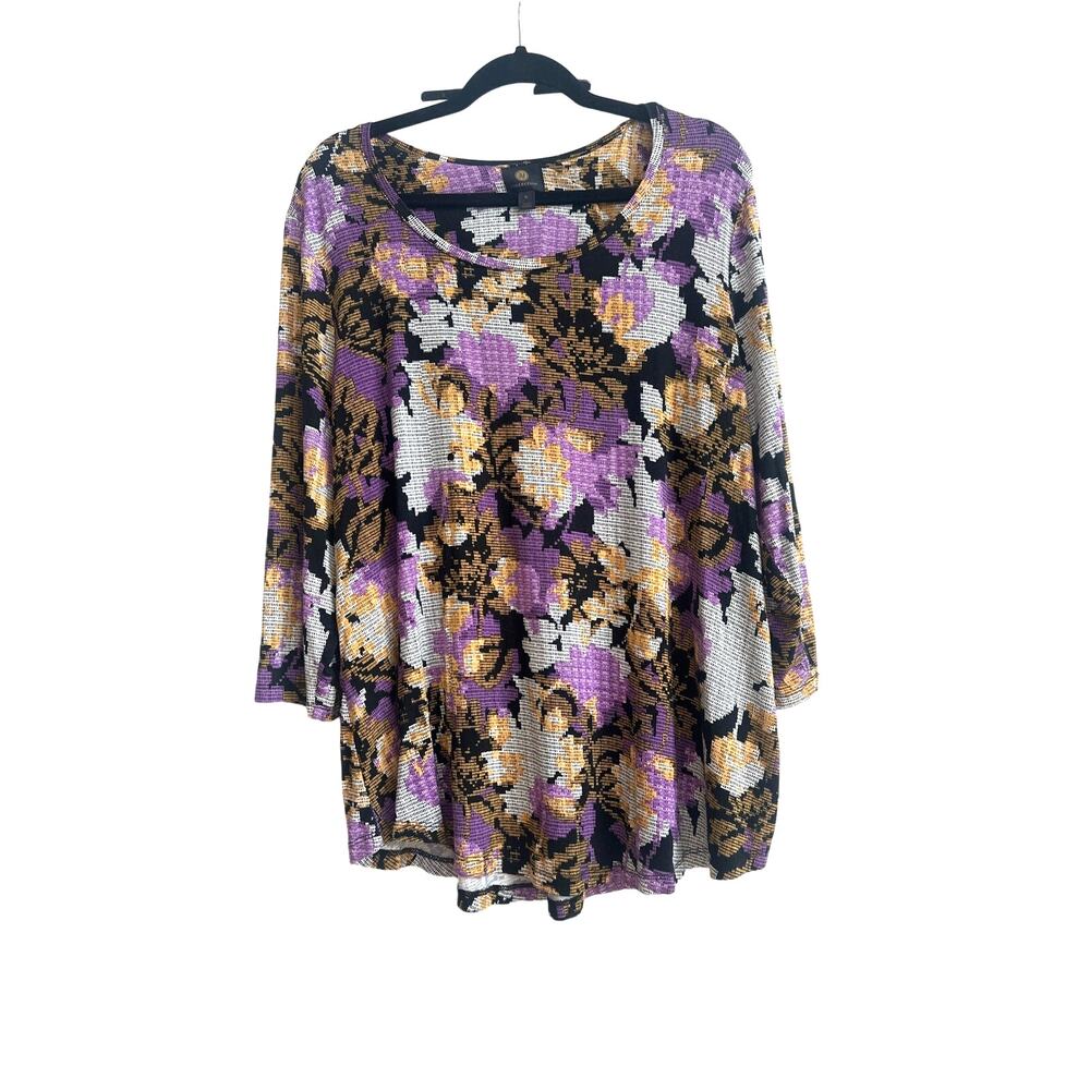 JM Collection Sz XL Black, Purple, Orange and White Floral Pattern Blouse